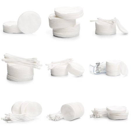 Cotton swabs isolated on a white background. Cotton disksの写真素材