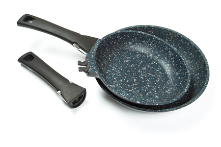 Photo of ceramic frying pan isolated on white background. Studio shotの写真素材
