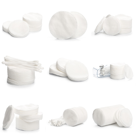 Cotton swabs isolated on a white background. Cotton disksの写真素材