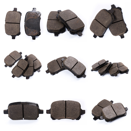 Set of brake pad, Maintenance spares for car isolated on whiteの写真素材
