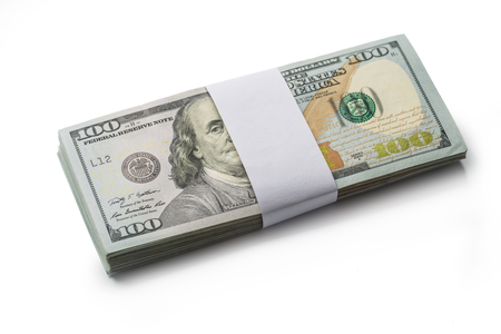 Many dollar banknotes on white background. National American currencyの写真素材