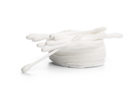 Cotton swabs and sticks isolated on whiteの写真素材