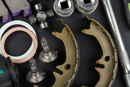 Various Car parts on dark backgroundの写真素材