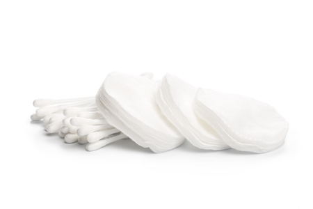 Cotton swabs and sticks isolated on whiteの写真素材