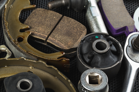 Various Car parts on dark backgroundの写真素材