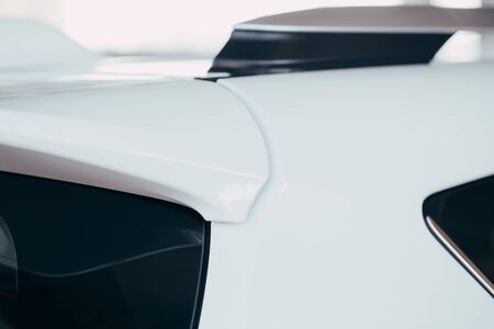 Fragment of steel car body. Vehicle paint coating texture. New car body partsの写真素材