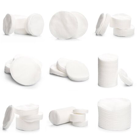 Cotton swabs isolated on a white background. Cotton disksの写真素材