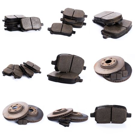 Set of brake pad, Maintenance spares for car isolated on whiteの写真素材
