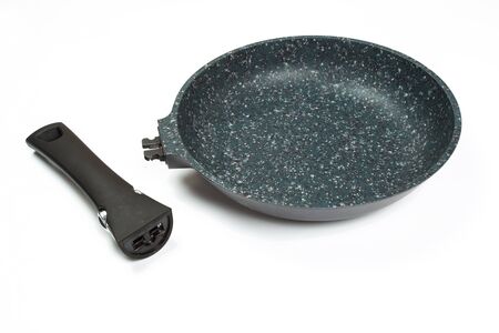 Photo of ceramic frying pan isolated on white background. Studio shotの写真素材