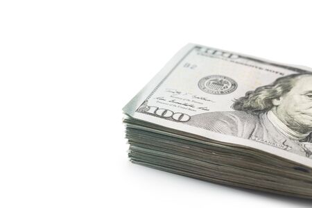 Many dollar banknotes on white background. National American currencyの写真素材