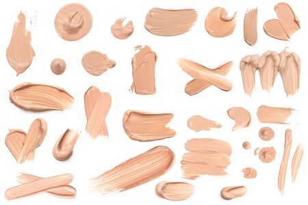Cosmetic make up beige liquid foundation smudges range of colors on transparent backgroundの写真素材