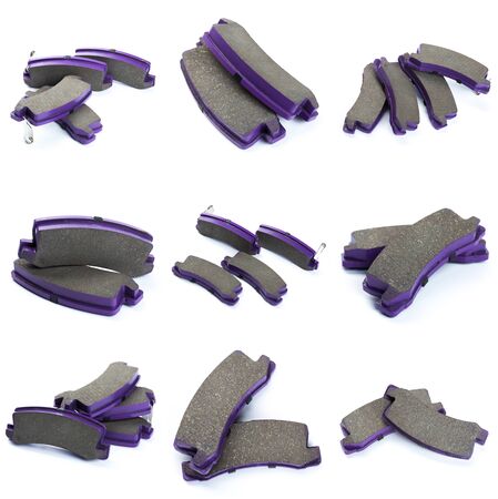 Set of brake pad, Maintenance spares for car isolated on whiteの写真素材