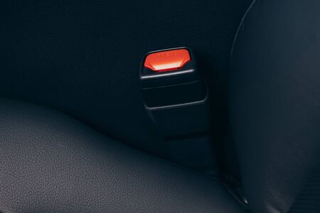 Seat belt on black car seatの写真素材