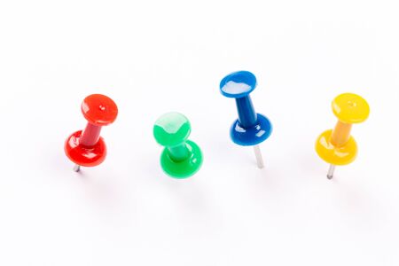 set of colorful push pins isolated on white background.の写真素材