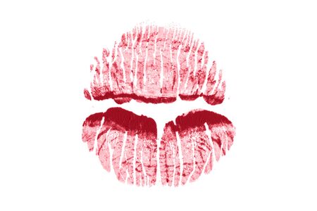 red lipstick kiss isolated on white background