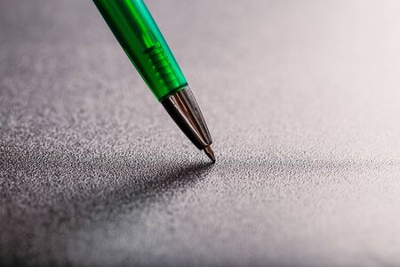 automatic plastic ballpoint pen with clipping path on black background. close up.の写真素材
