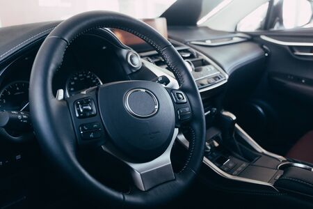 Modern Luxury car inside. Interior of prestige modern car. Modern car interior detailsの写真素材