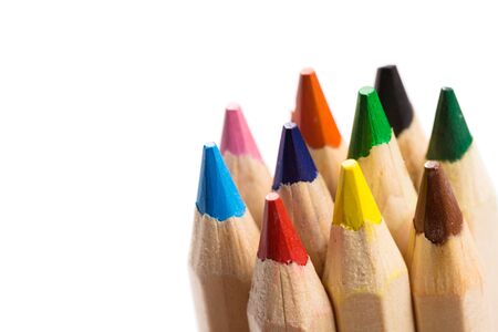 color wooden pencils isolated on white background. natural color. Art and hobby tools, set of colorful stationeryの写真素材