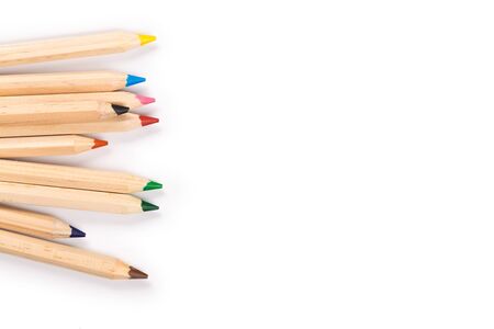 color wooden pencils isolated on white background. natural color. Art and hobby tools, set of colorful stationeryの写真素材