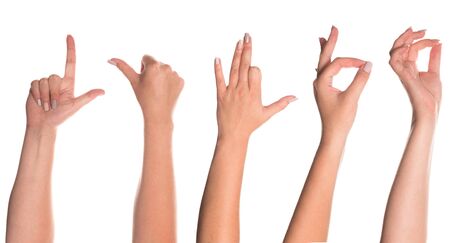 Set of woman's hand measuring invisible items