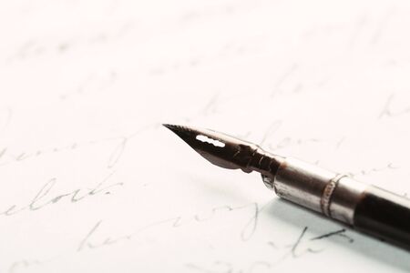 fountain pen on paper with ink text closeup