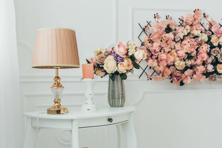 Table light lamp decoration interior of room with flowersの写真素材