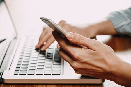 hands of women who use laptop keyboard Concept of email delivery and online technology usage