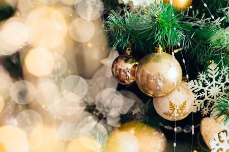 Christmas and New Year decorations with lights. Concept and background.の写真素材