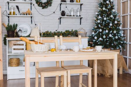 Christmas and New Year decorations with lights. Concept and background.の写真素材