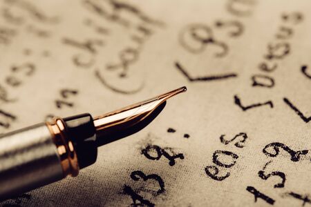 fountain pen on paper with ink text closeup