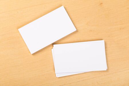 mock up  blank business cards on a general background. Template for identifier. View from above. 