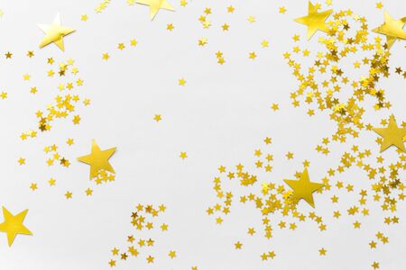 Gold glitter confetti isolated on white background party decoration merry christmas happy new year...
