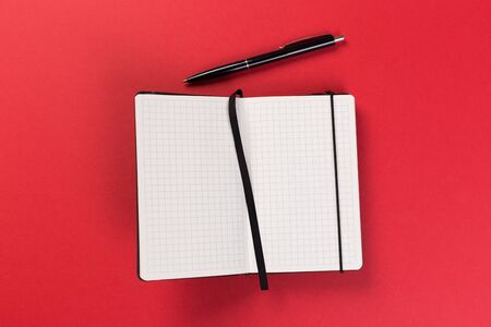 Sketchbook on colorful background. Copy space. top view of blank open notebook, concept of education...
