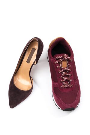 Burgundy classic women shoe and sports sneakerの写真素材