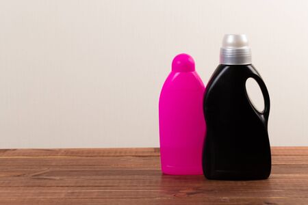 set of cleaning products on the table on a colored background.