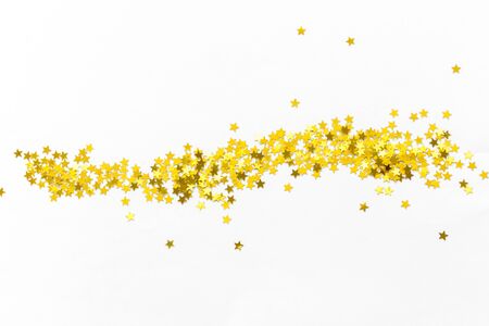 Gold glitter confetti isolated on white background party decoration merry christmas happy new year...