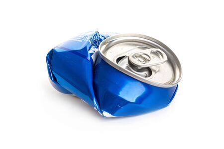 Crumpled Aluminum can isolated on white background. garbage. processing