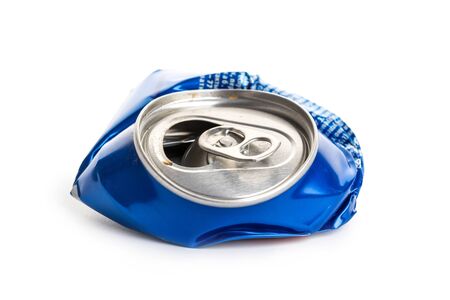 Crumpled Aluminum can isolated on white background. garbage. processing