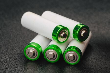 close up of battery positive poles on black backgrounds. intended focusedの写真素材