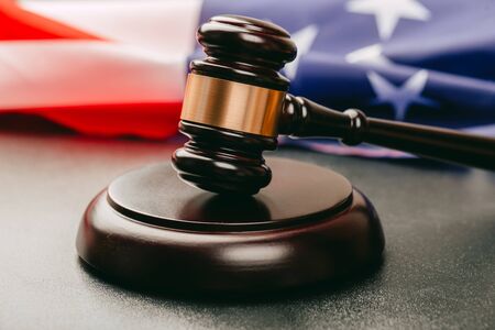 the judge gavel and background with usa flag