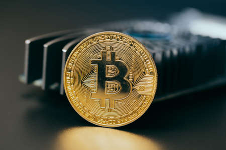 Golden Bitcoin and new virtual money for electronic processor board cryptocurrency