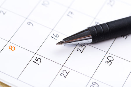white calendar page for month schedule to make an appointment or manage the schedule every day with ballpoint pen for marks, for work planning and life conceptの写真素材
