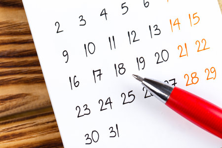 white calendar page for 2021 month schedule to make an appointment or manage the schedule every day with ballpoint pen for marks, for work planning and life conceptの写真素材