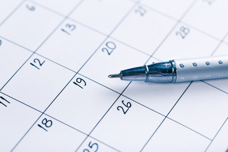 white calendar page for 2021 month schedule to make an appointment or manage the schedule every day with ballpoint pen for marks, for work planning and life conceptの写真素材