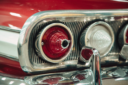 Detail of the car. retro taillight in the museum. Car lamp close-up.