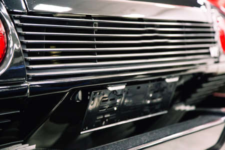 metal dark grille in the bumper of the car