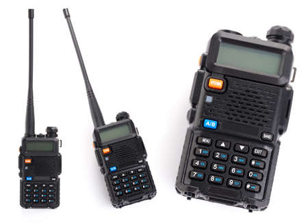 set collage walkie talkie radio communication device isolated on white backgroundの写真素材