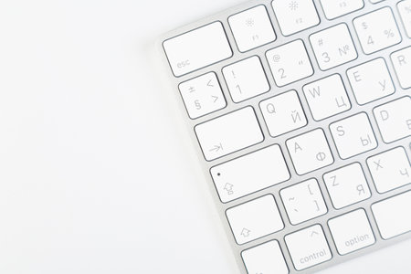 Aluminum computer keyboard wireless connection. Beautiful modern design, isolated on white...