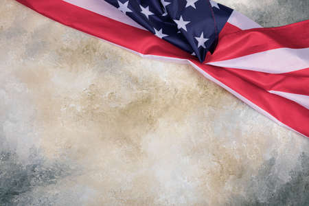 Flag United States of America on gray Background. Memorial Day or 4th of Julyの写真素材