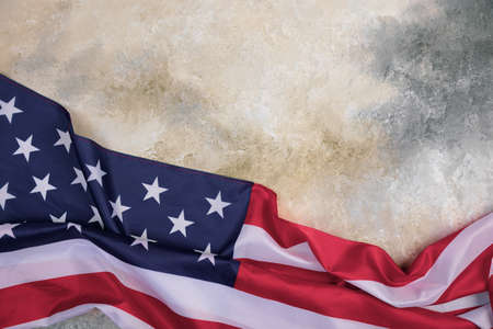 Flag United States of America on gray Background. Memorial Day or 4th of Julyの写真素材